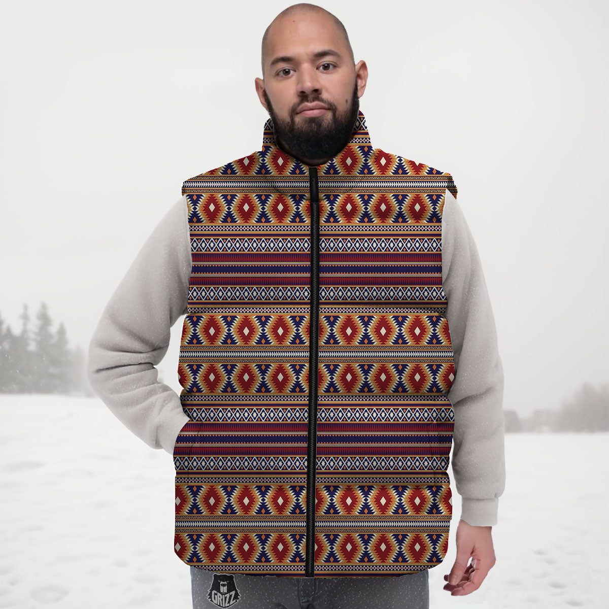 Indian Native Tribal Print Pattern Down Vest