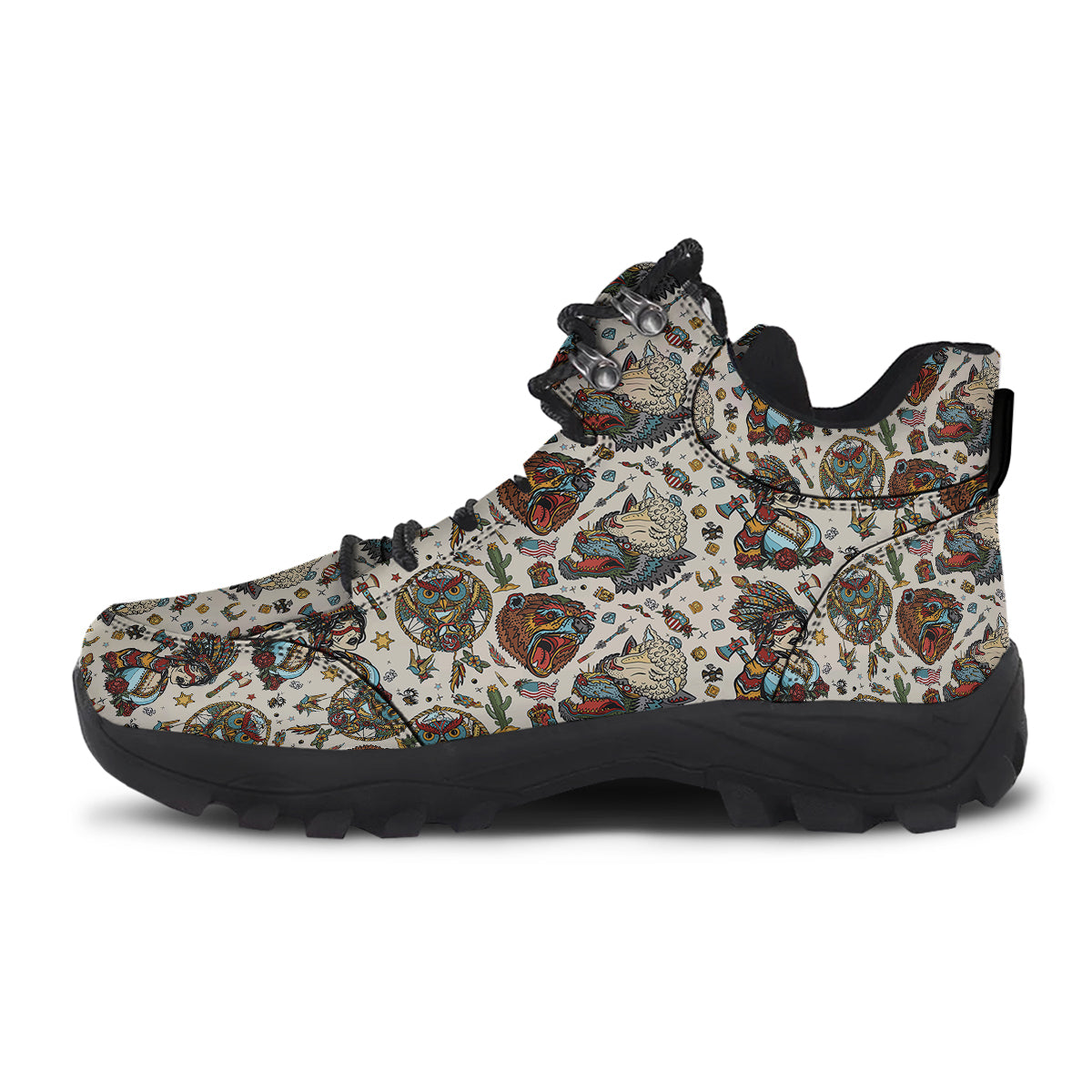 Indian Old School Tattoo Style Print Pattern Hiking Shoes-grizzshop