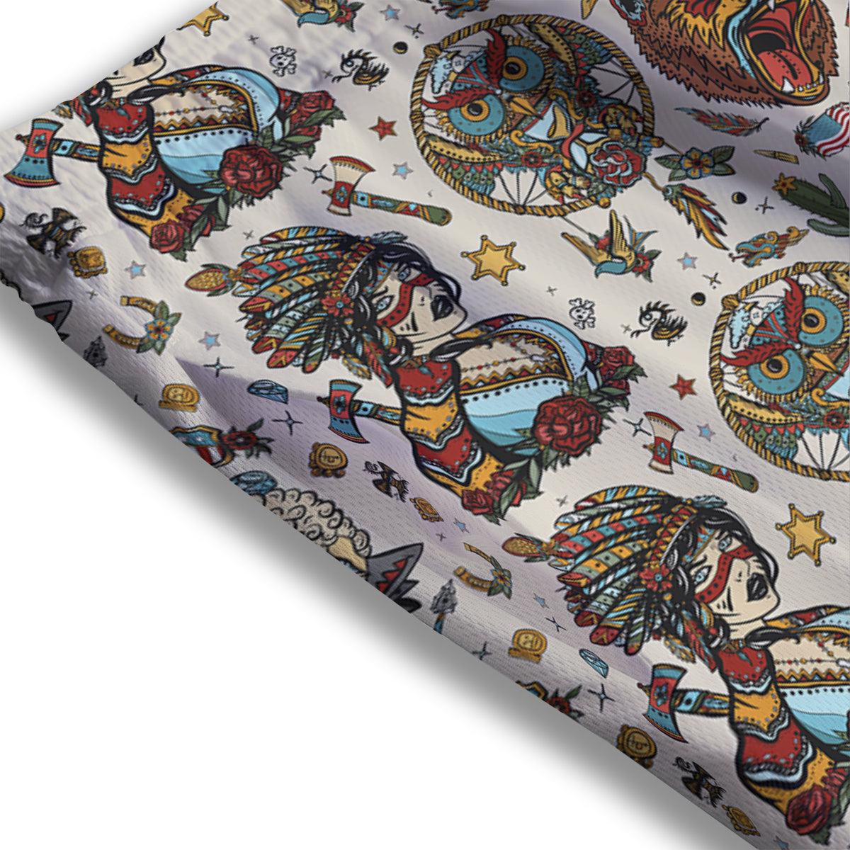 Koi Fish Golden Spiritual Print Mesh Shorts