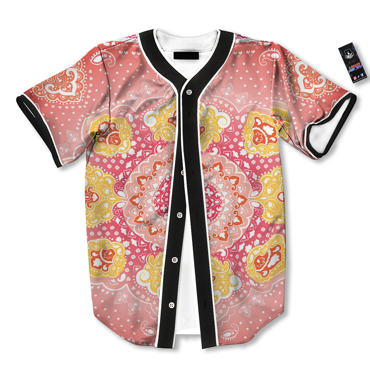 Indian Paisley Bandana Pink Print Baseball Jersey-grizzshop