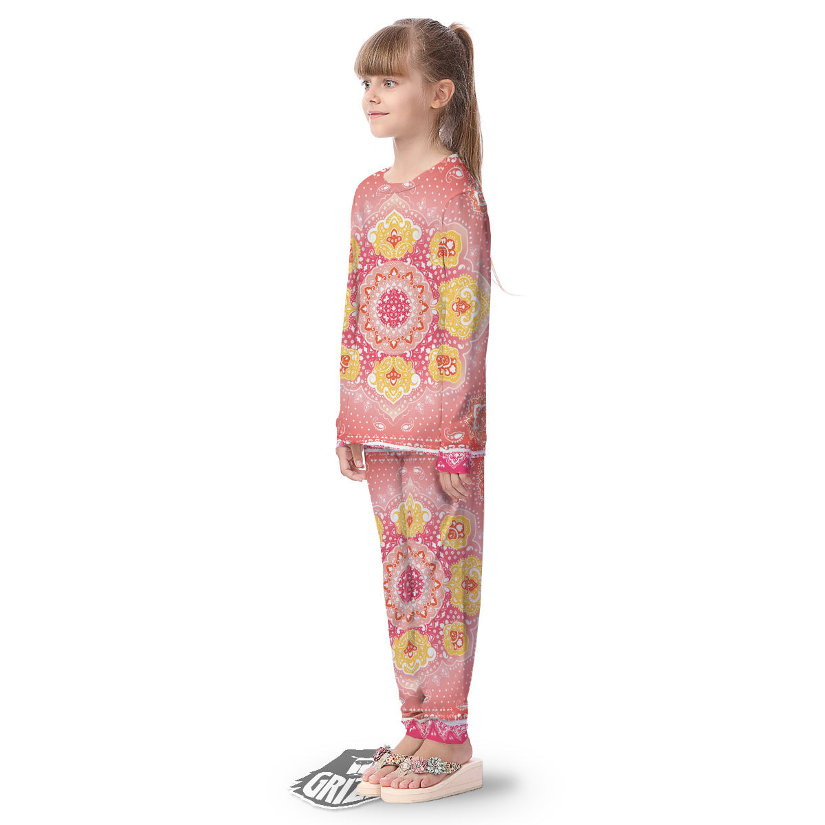 Indian Paisley Bandana Pink Print Kid's Pajamas-grizzshop