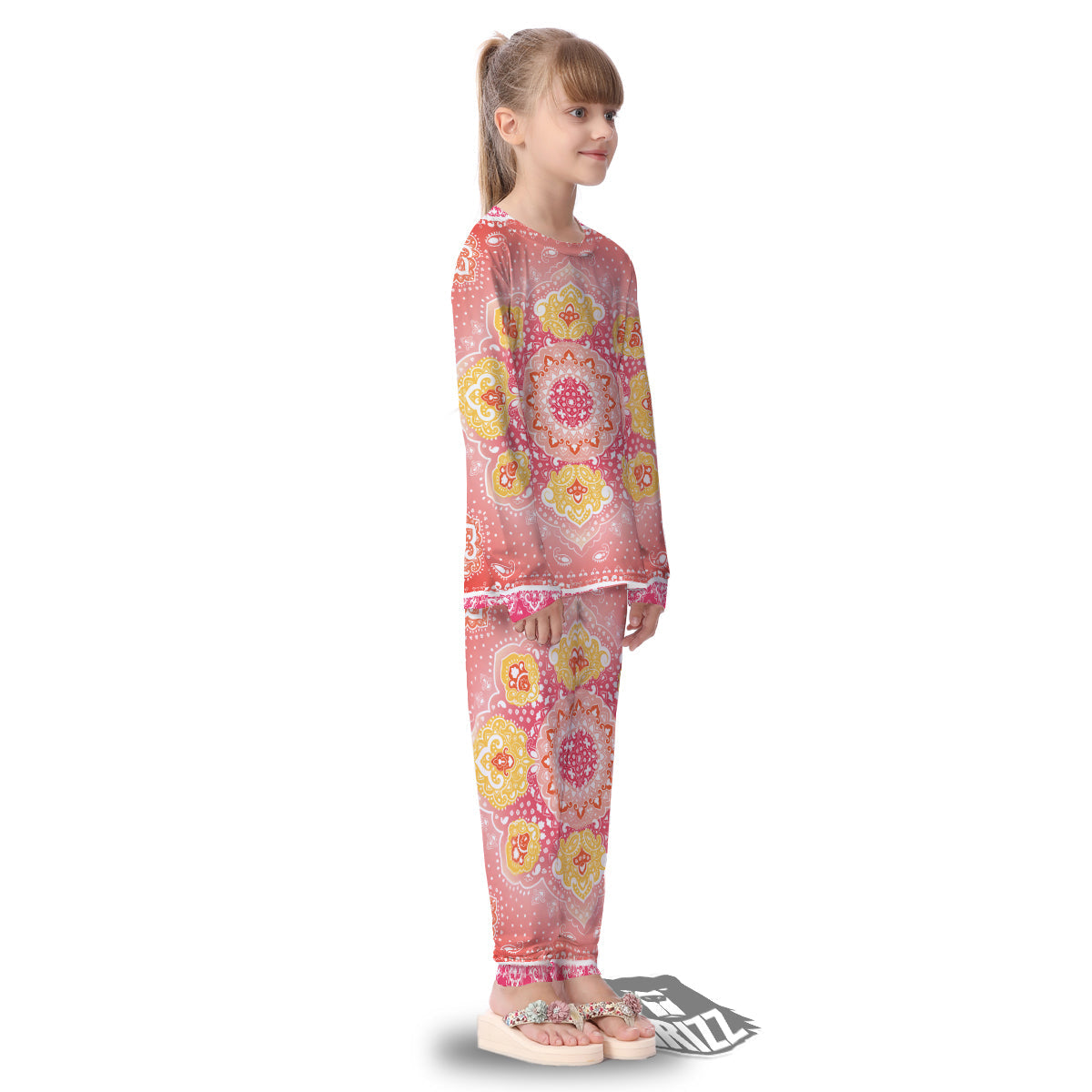 Indian Paisley Bandana Pink Print Kid's Pajamas-grizzshop