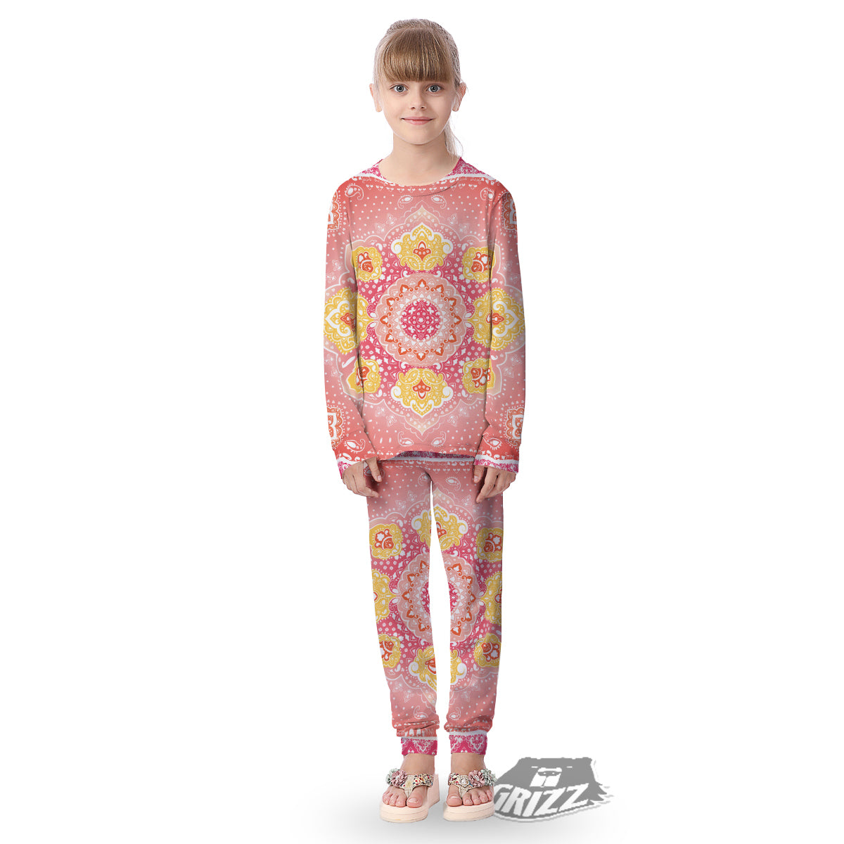 Indian Paisley Bandana Pink Print Kid's Pajamas-grizzshop