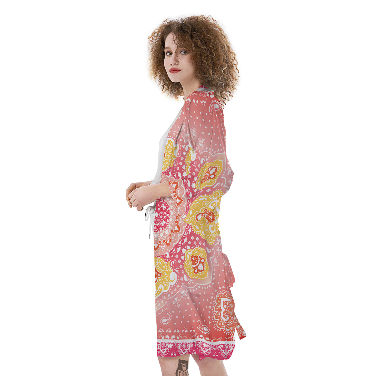 Indian Paisley Bandana Pink Print Kimono-grizzshop