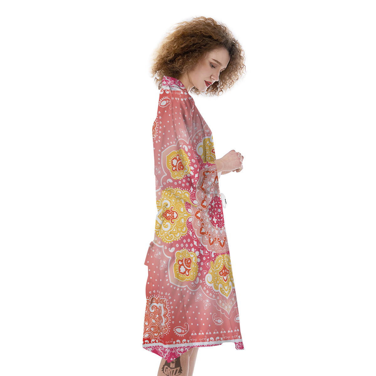 Indian Paisley Bandana Pink Print Kimono-grizzshop