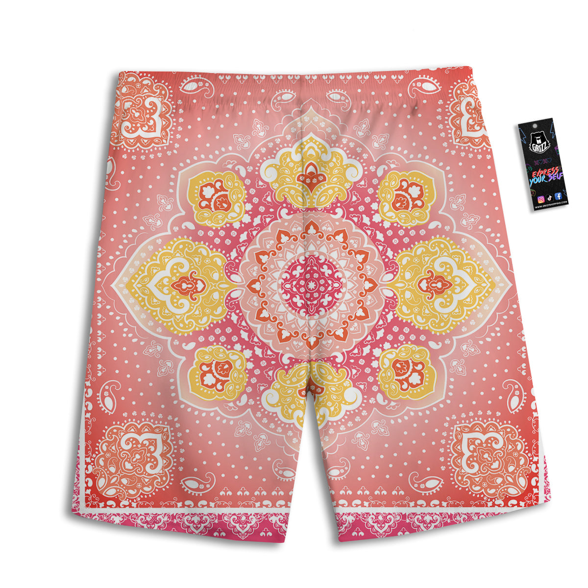Indian Paisley Bandana Pink Print Men's Athletic Shorts
