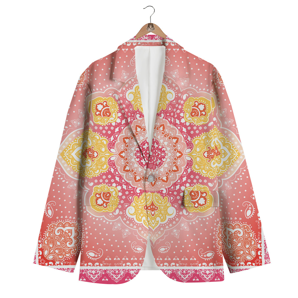 Indian Paisley Bandana Pink Print Men's Blazer-grizzshop