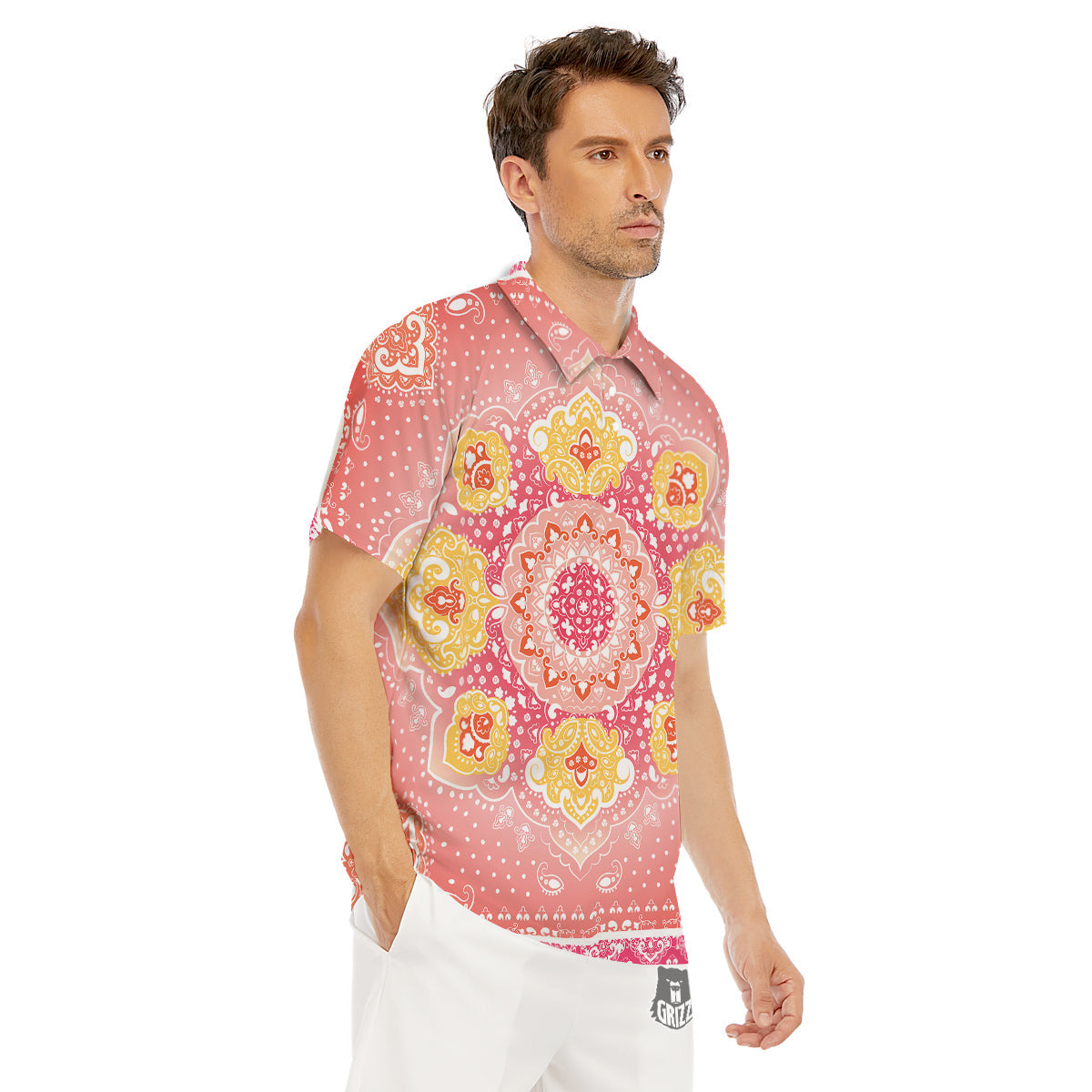 Indian Paisley Bandana Pink Print Men's Golf Shirts-grizzshop