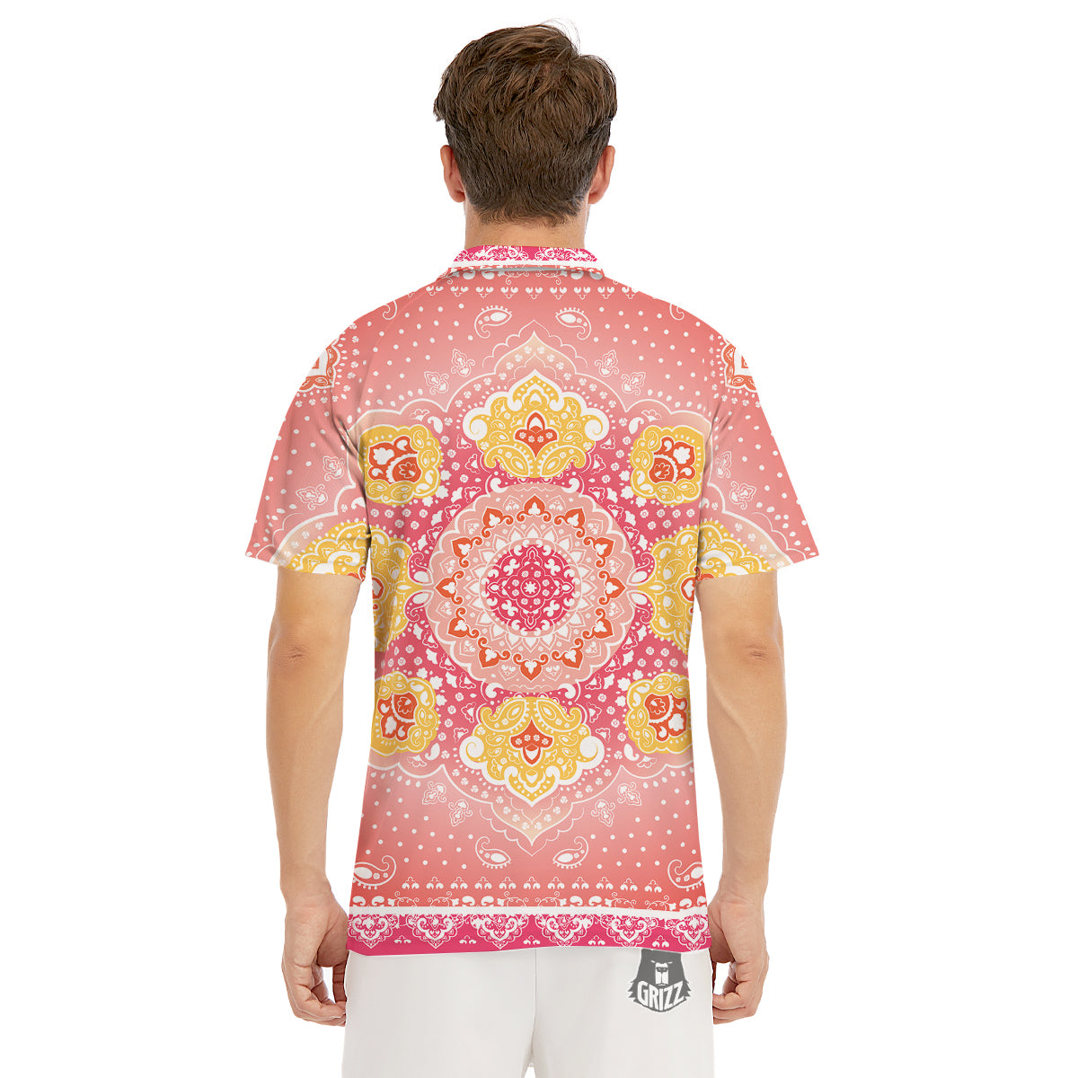 Indian Paisley Bandana Pink Print Men's Golf Shirts-grizzshop