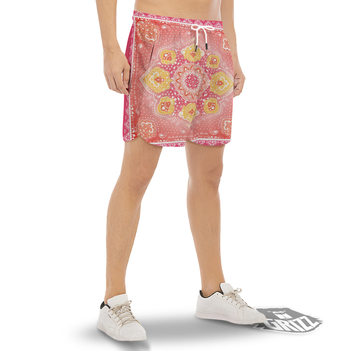 Indian Paisley Bandana Pink Print Men's Gym Shorts-grizzshop
