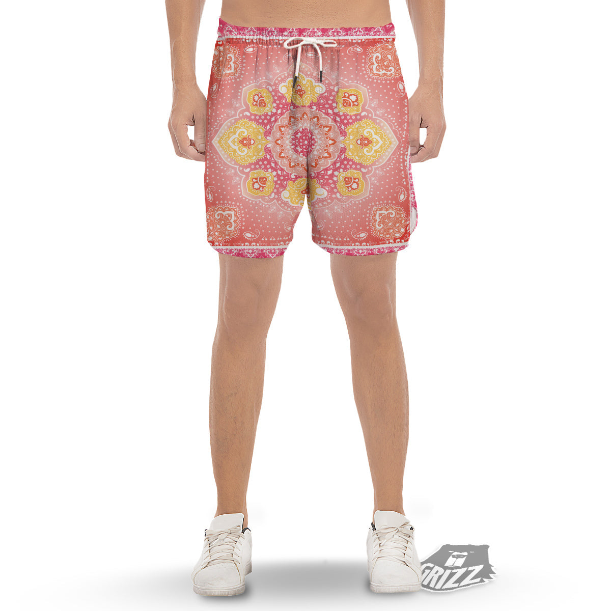 Indian Paisley Bandana Pink Print Men's Gym Shorts-grizzshop