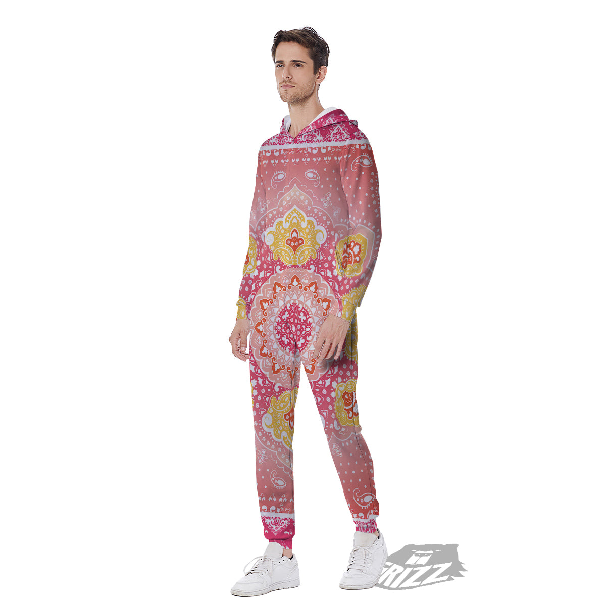Indian Paisley Bandana Pink Print Men's Jumpsuit-grizzshop