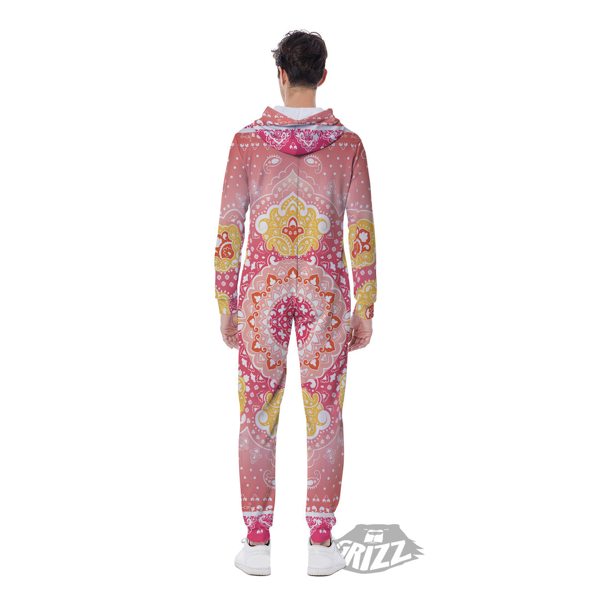 Indian Paisley Bandana Pink Print Men's Jumpsuit-grizzshop