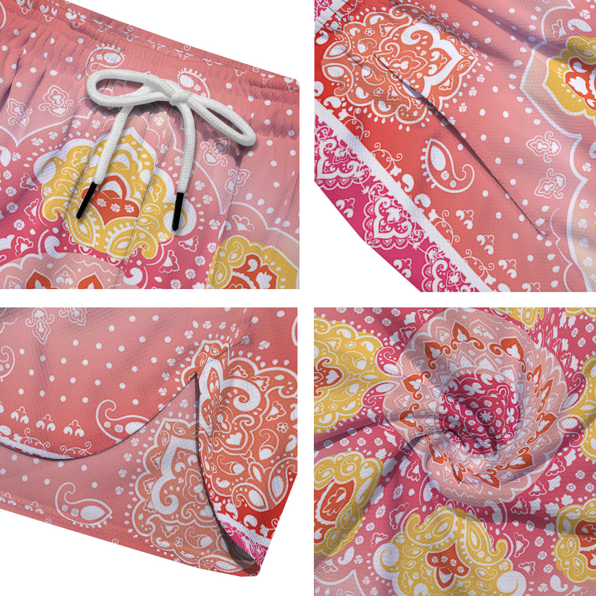 Indian Paisley Bandana Pink Print Men's Running Shorts-grizzshop