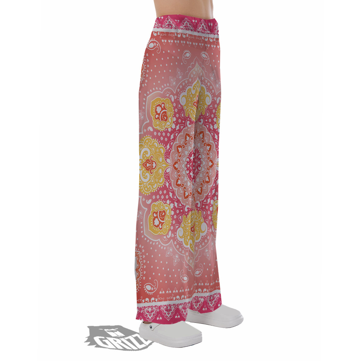 Indian Paisley Bandana Pink Print Pajama Pants-grizzshop