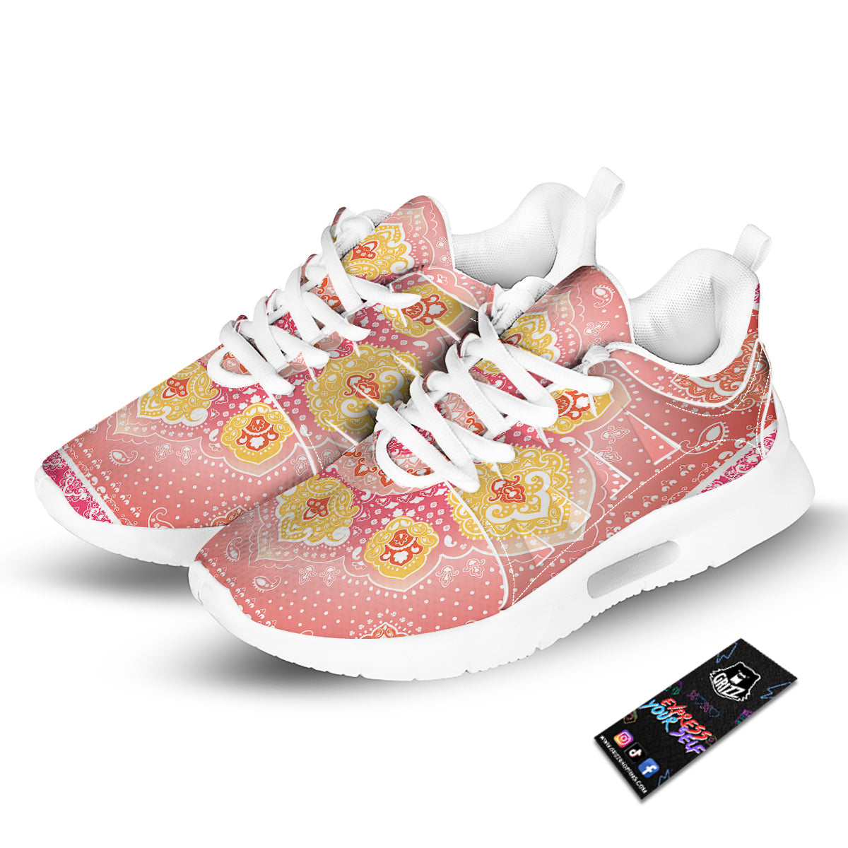 Indian Paisley Bandana Pink Print Tennis Shoes-grizzshop