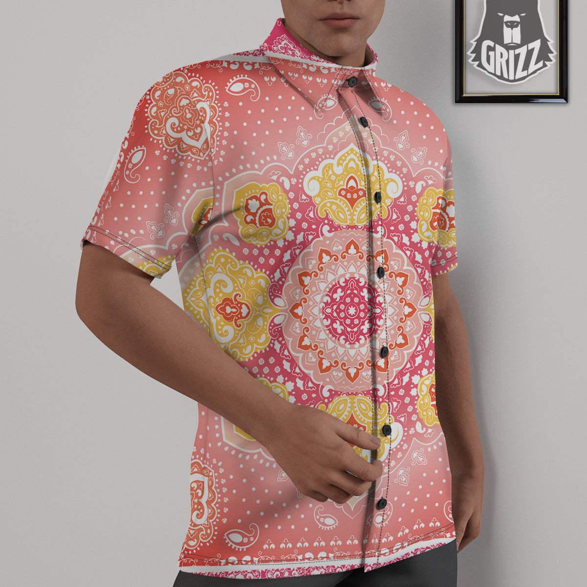 Indian Paisley Bandana Pink Print Untucked Shirts-grizzshop