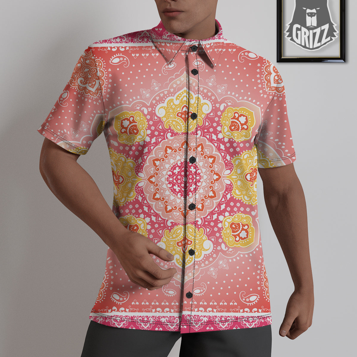 Indian Paisley Bandana Pink Print Untucked Shirts-grizzshop