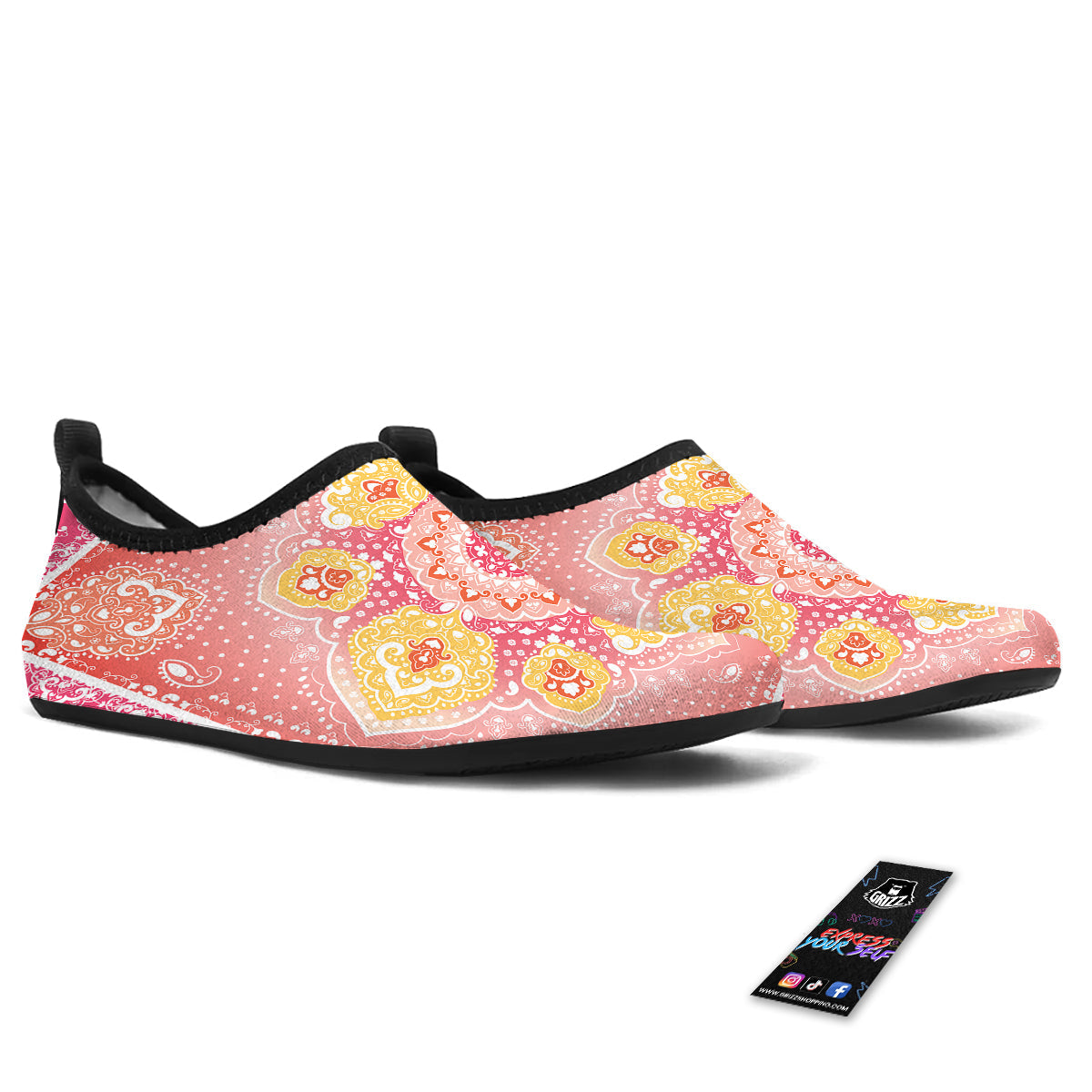 Indian Paisley Bandana Pink Print Water Shoes-grizzshop