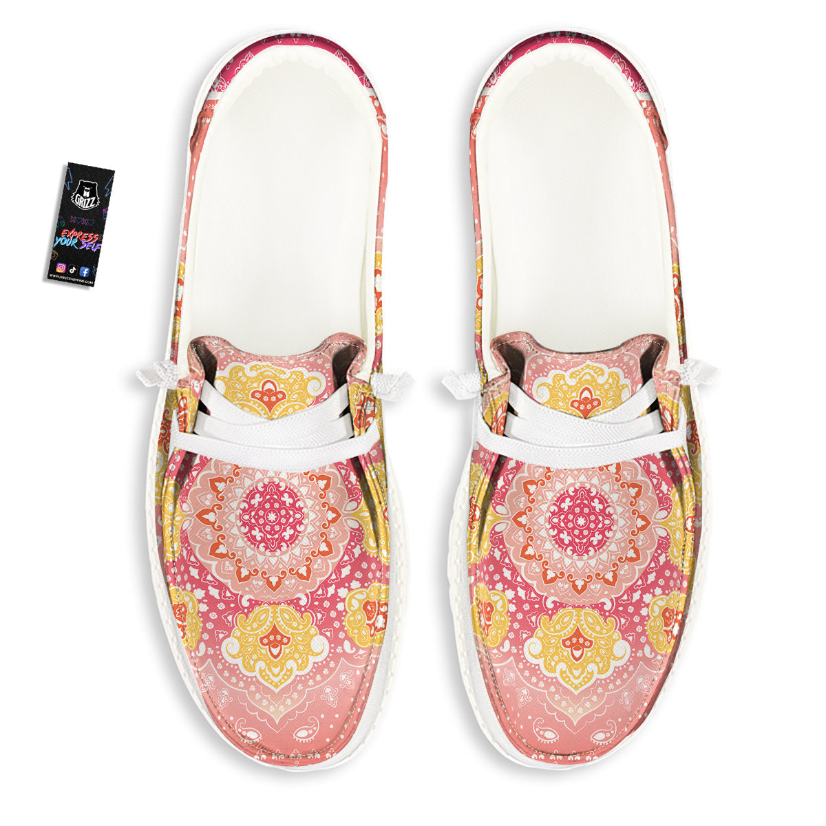 Indian Paisley Bandana Pink Print White Loafers-grizzshop