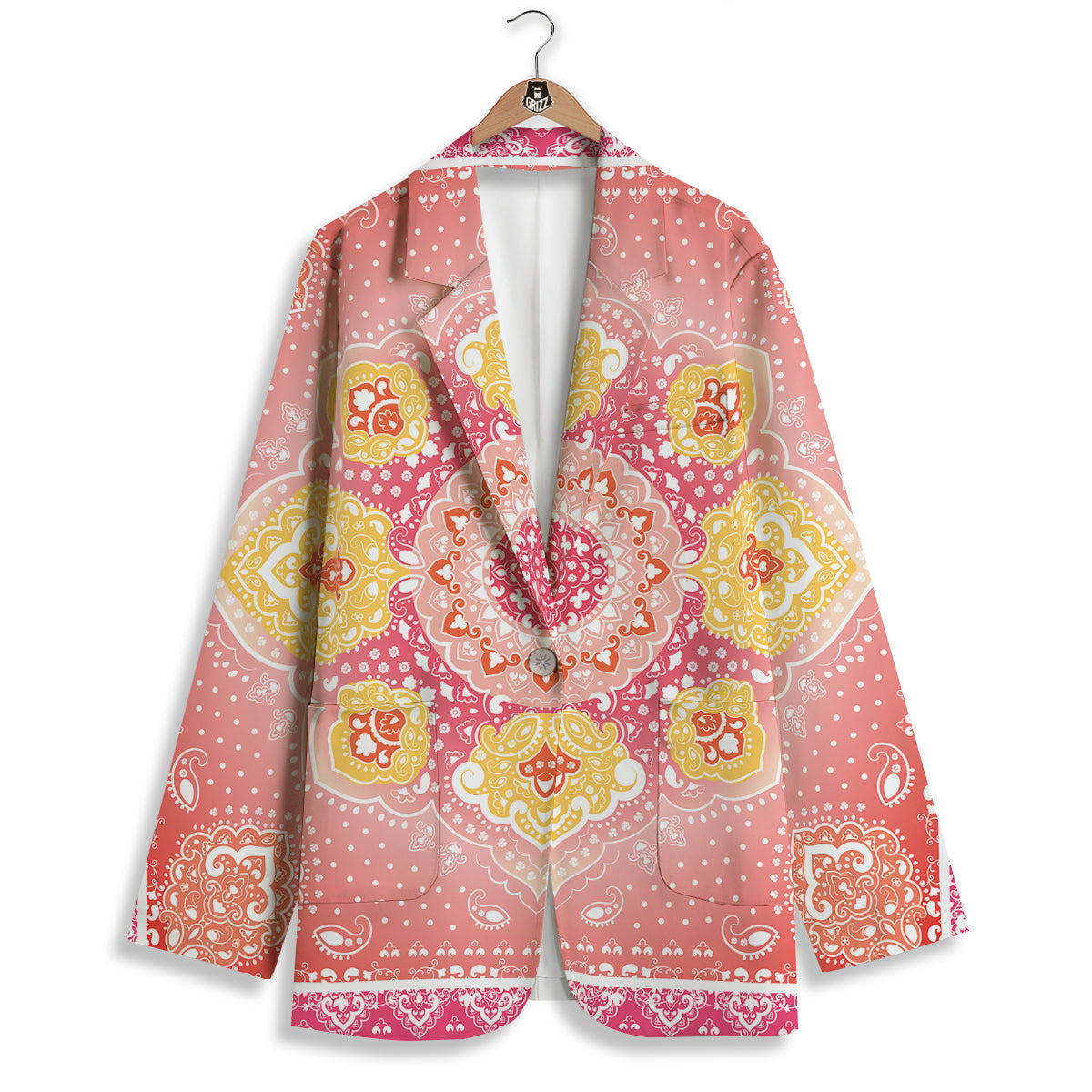 Indian Paisley Bandana Pink Print Women's Blazer-grizzshop