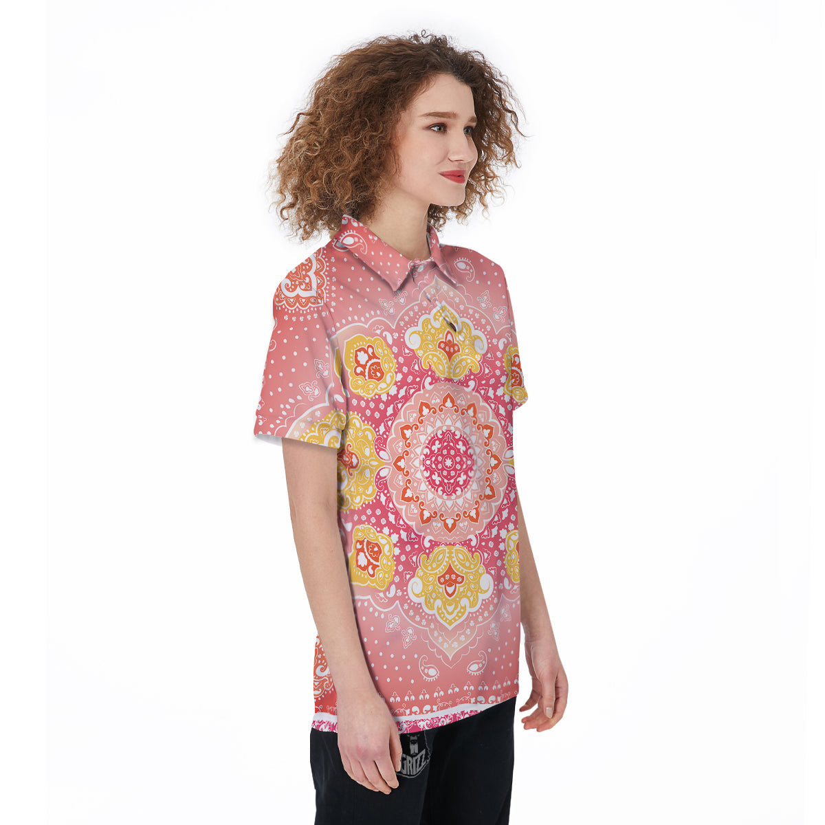 Indian Paisley Bandana Pink Print Women's Golf Shirts-grizzshop