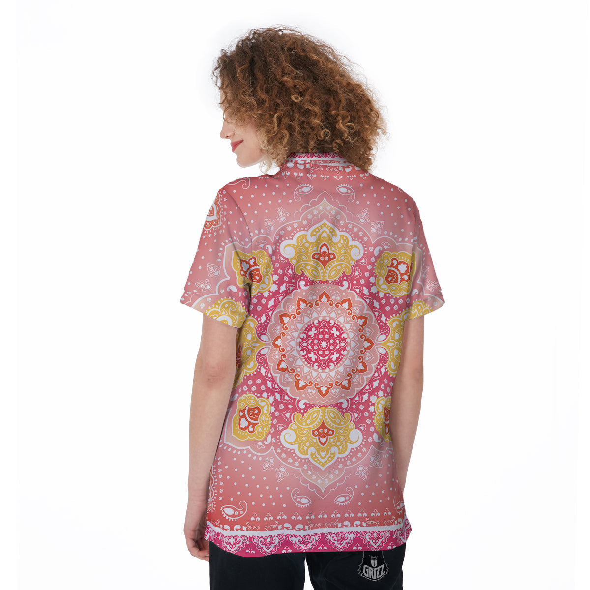 Indian Paisley Bandana Pink Print Women's Golf Shirts-grizzshop