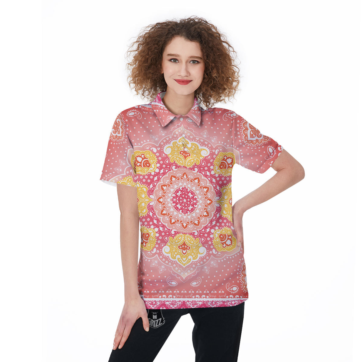 Indian Paisley Bandana Pink Print Women's Golf Shirts-grizzshop