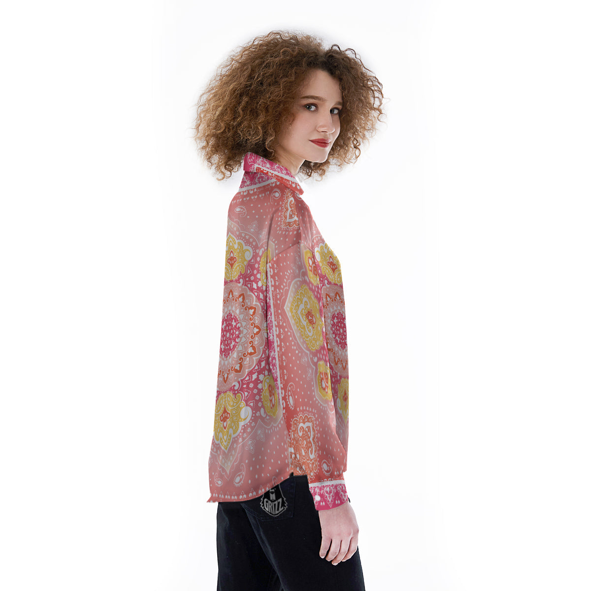 Indian Paisley Bandana Pink Print Women's Long Sleeve Shirts-grizzshop