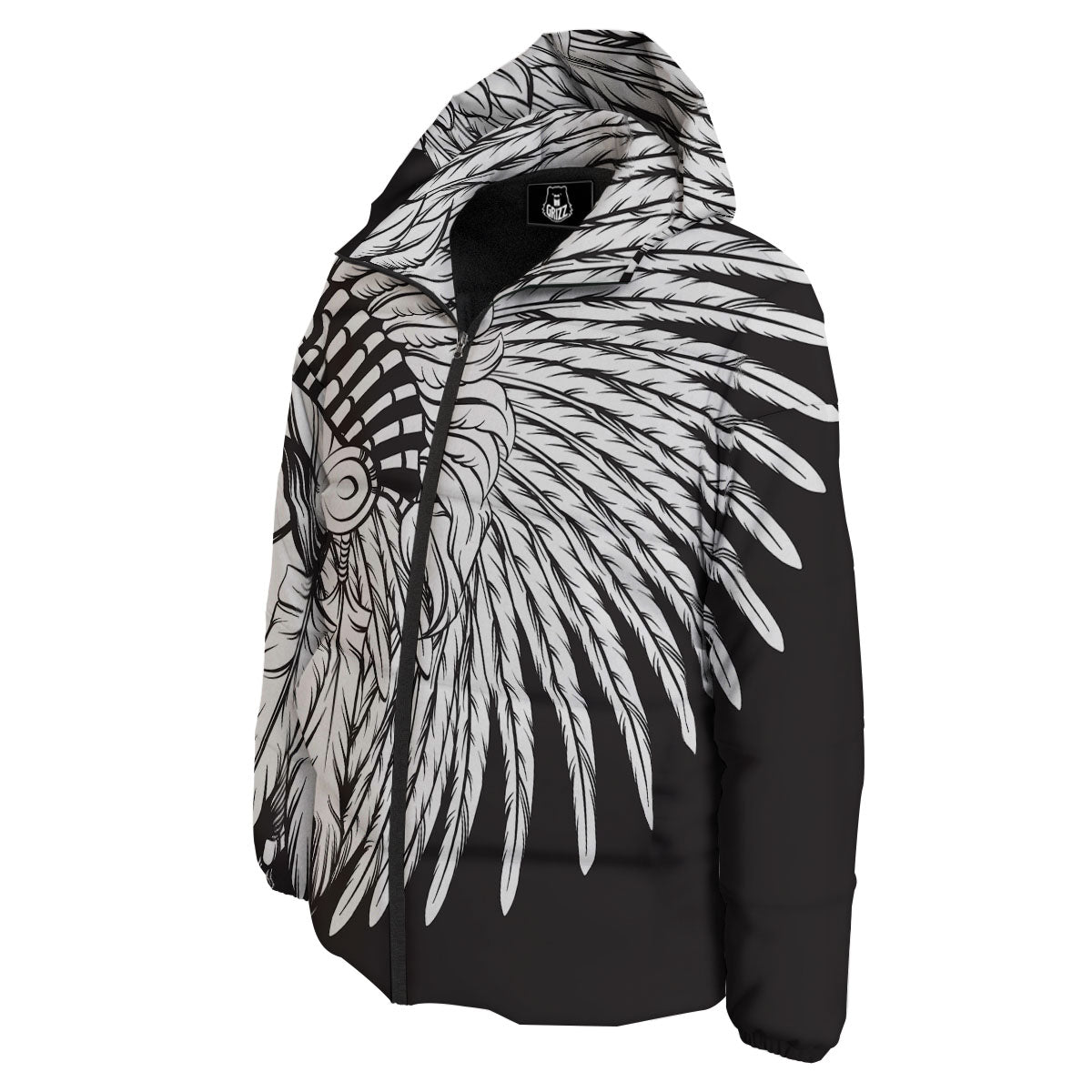 Indian Portrait Monochrome Native Print Down Jacket-grizzshop