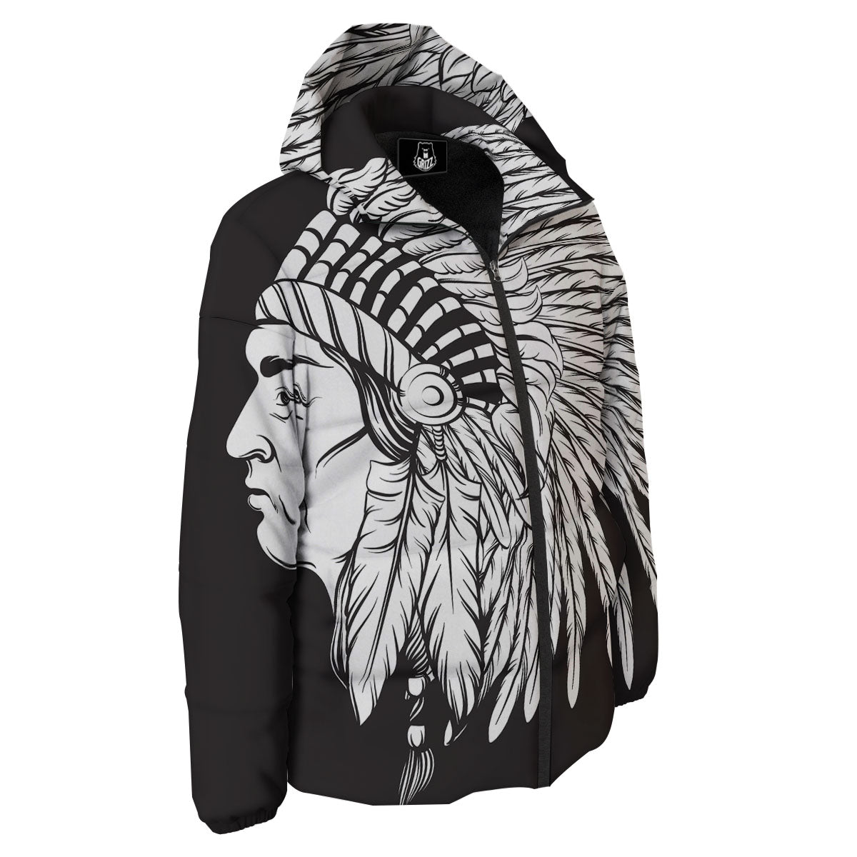 Indian Portrait Monochrome Native Print Down Jacket-grizzshop