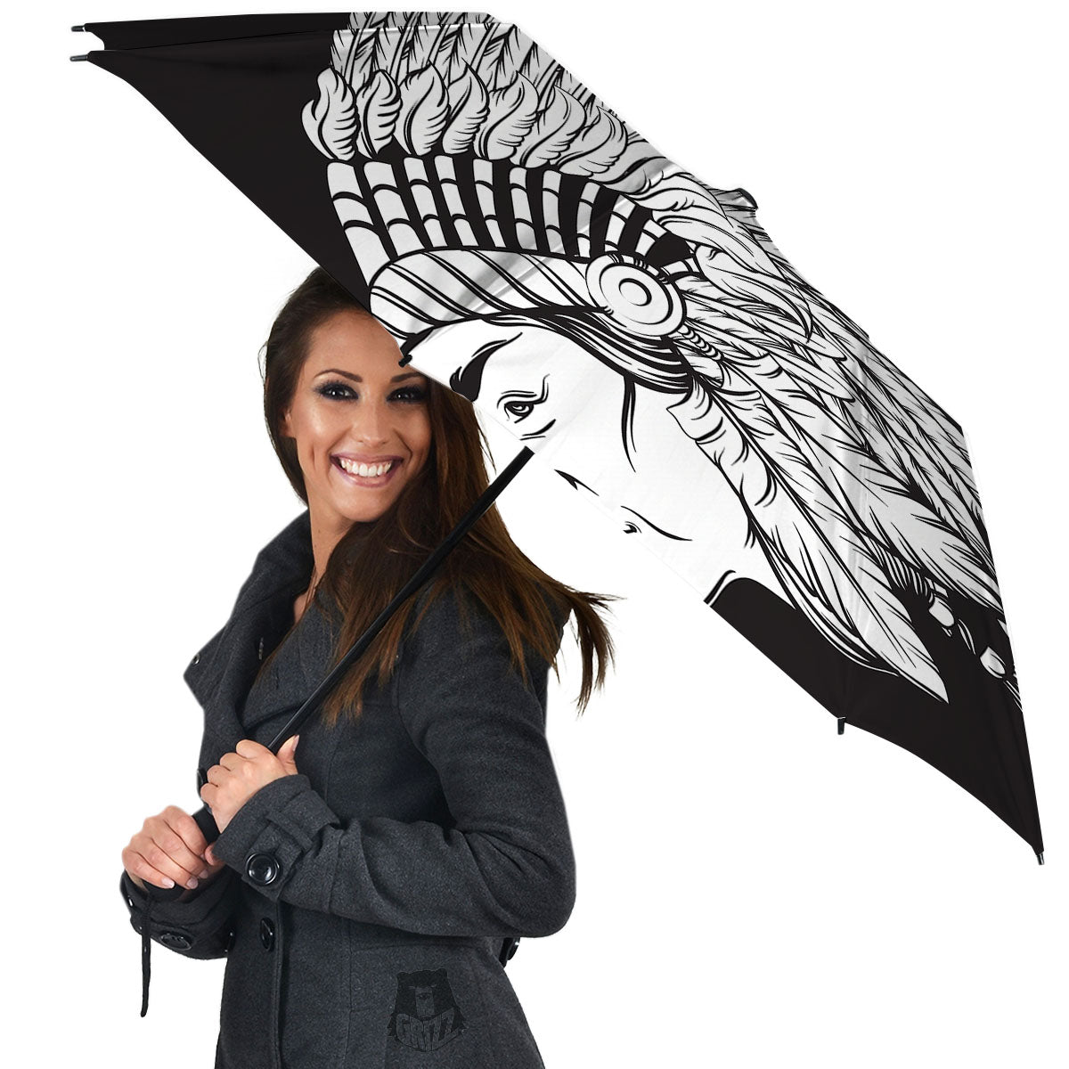 Indian Portrait Monochrome Native Print Umbrella-grizzshop
