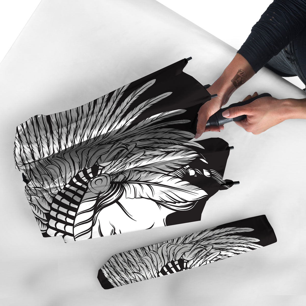 Indian Portrait Monochrome Native Print Umbrella-grizzshop