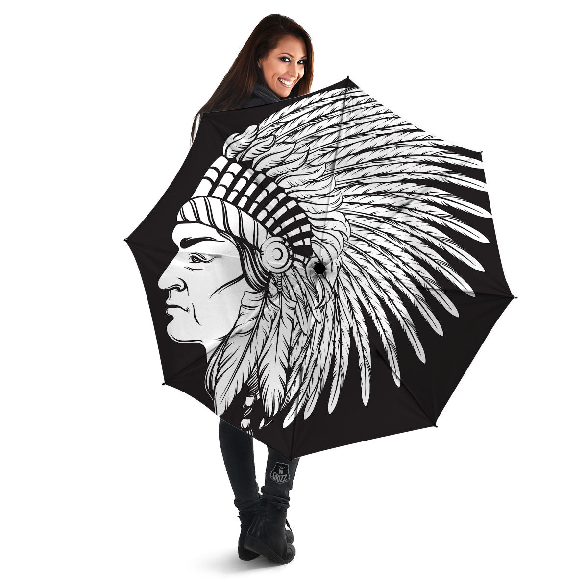 Indian Portrait Monochrome Native Print Umbrella-grizzshop