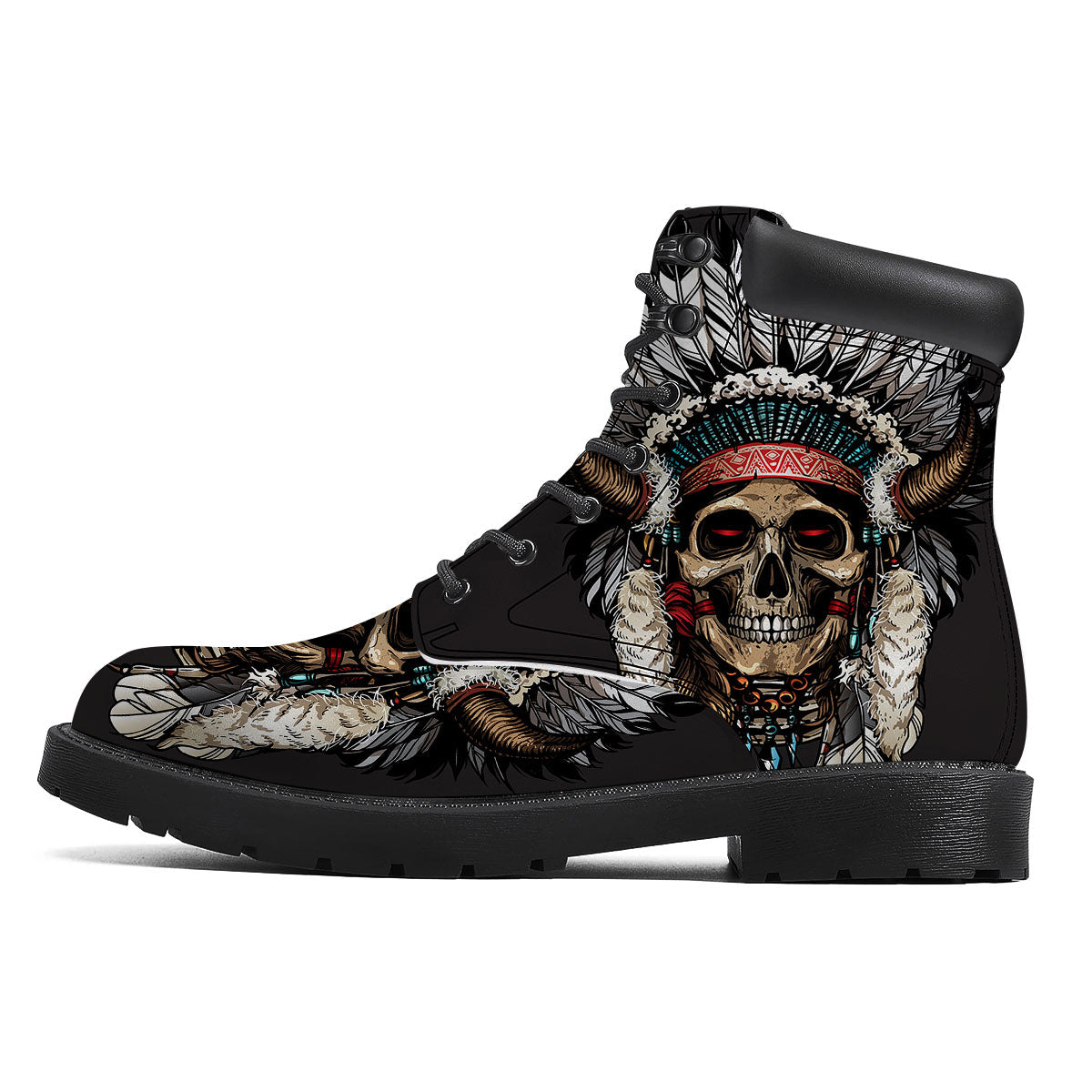 Indian Skull Native American Print Boots-grizzshop