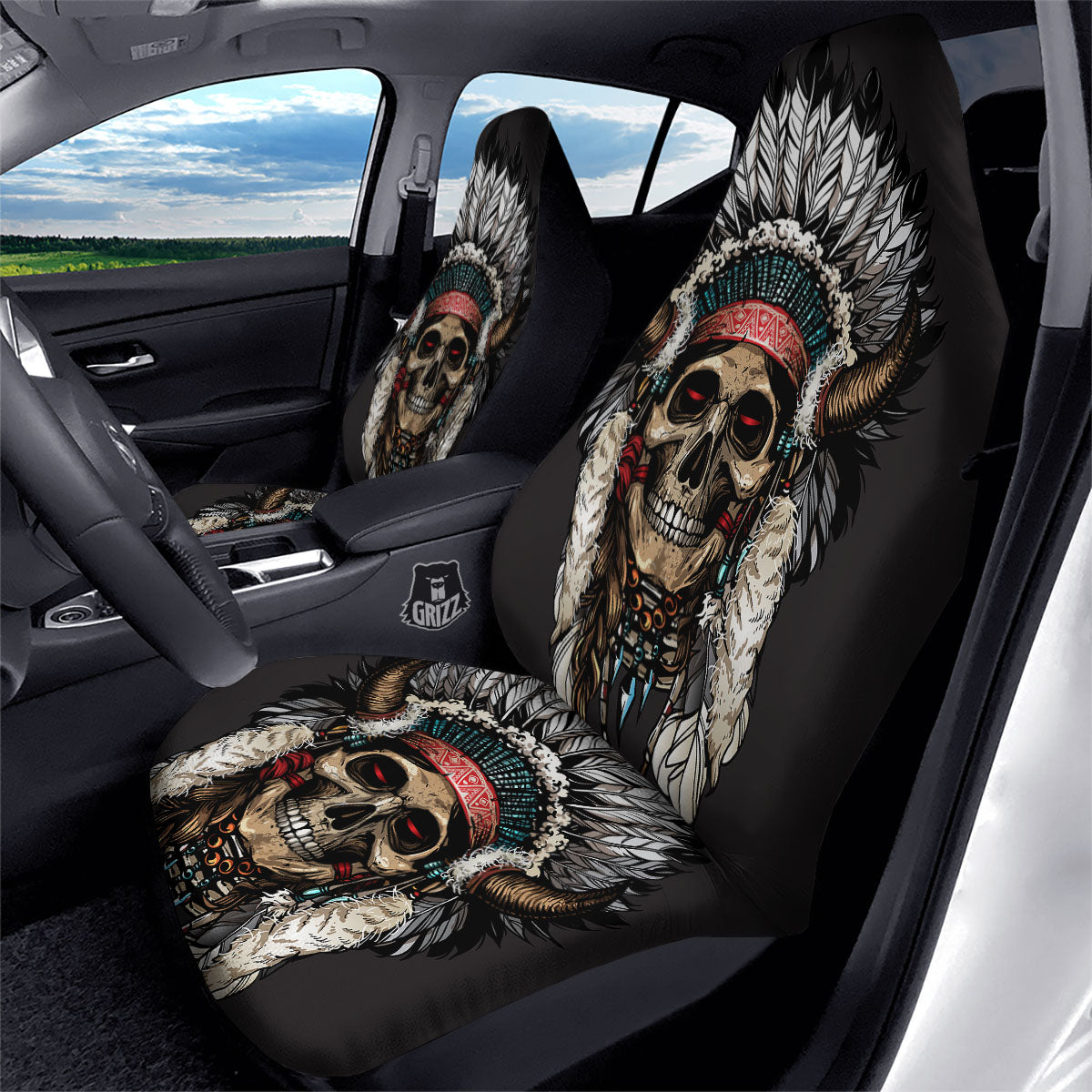 Indian Skull Native American Print Car Seat Covers-grizzshop