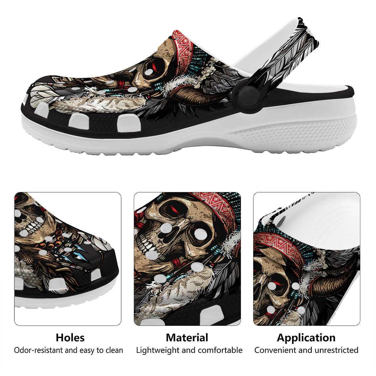Indian Skull Native American Print Clog-grizzshop