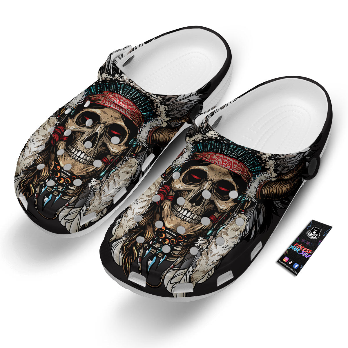 Indian Skull Native American Print Clog-grizzshop