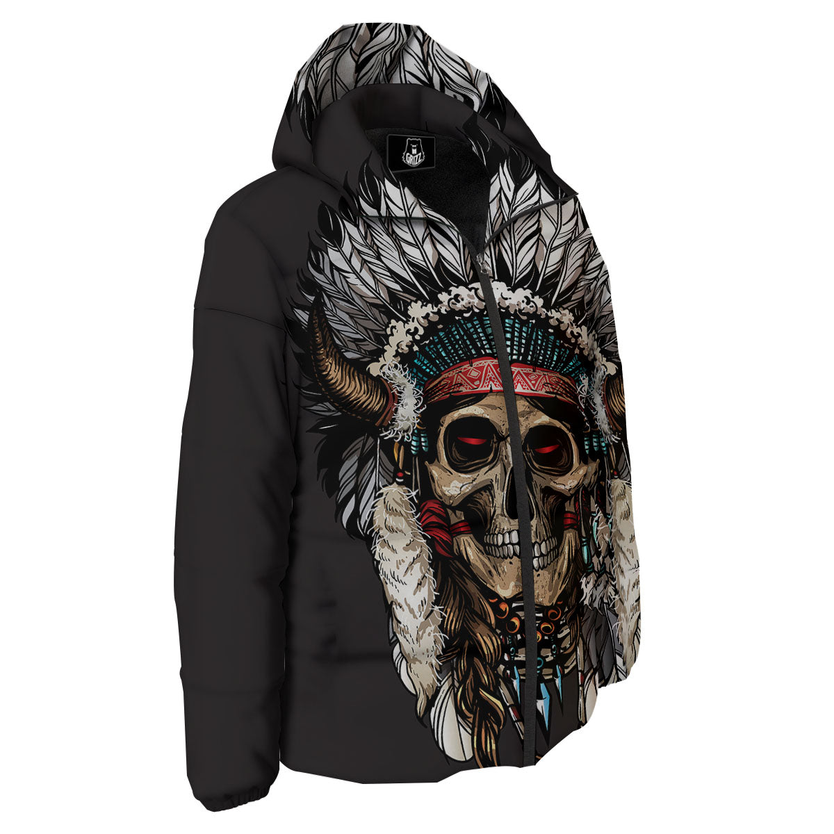 Indian Skull Native American Print Down Jacket-grizzshop
