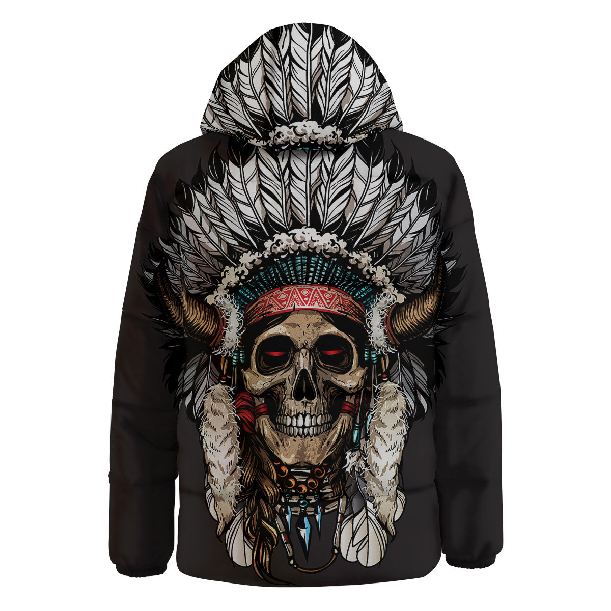 Indian Skull Native American Print Down Jacket-grizzshop