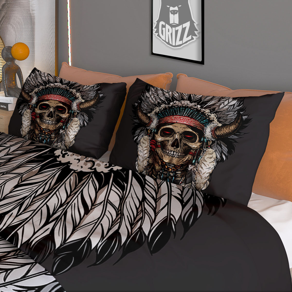 Indian Skull Native American Print Duvet Cover Bedding Set