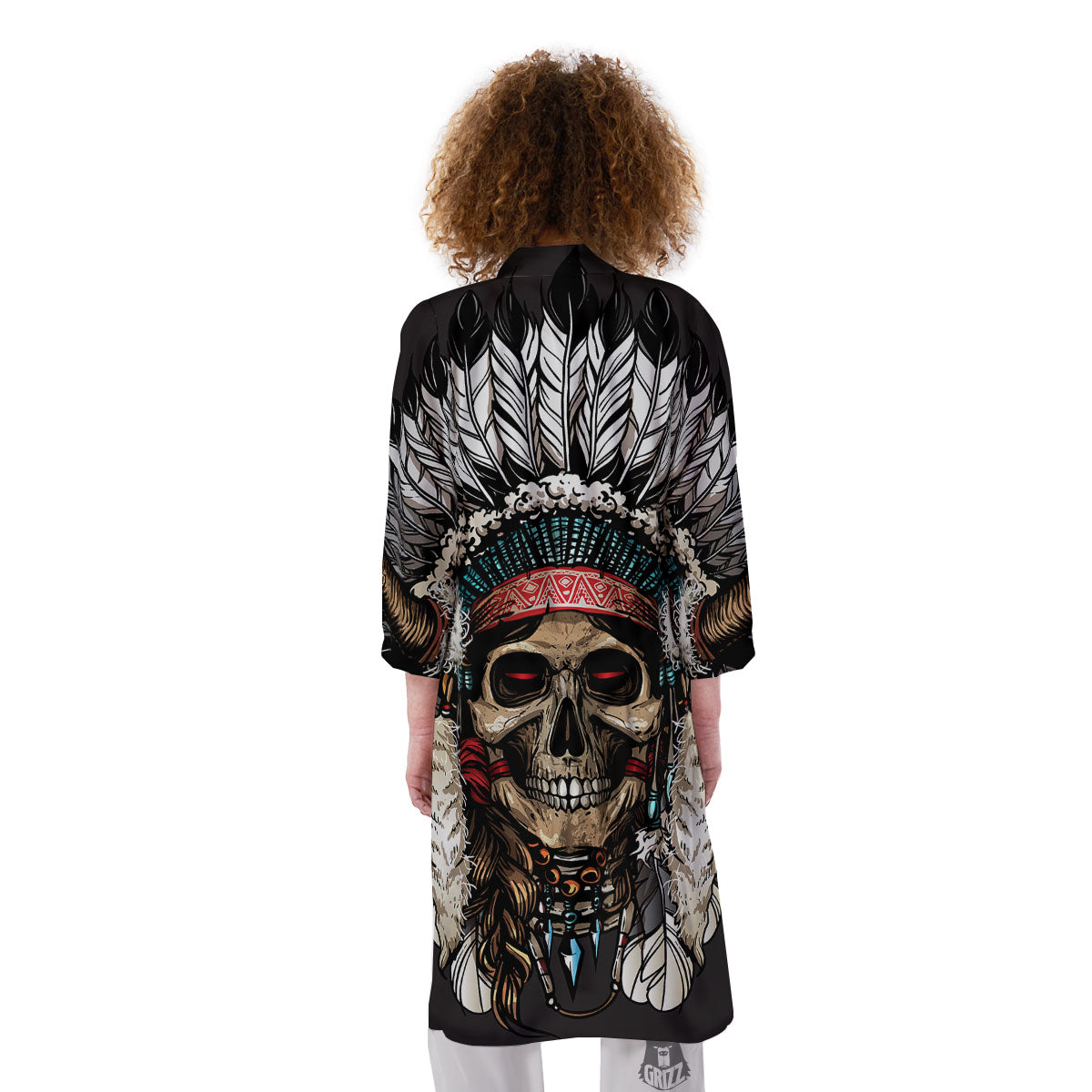 Indian Skull Native American Print Kimono-grizzshop
