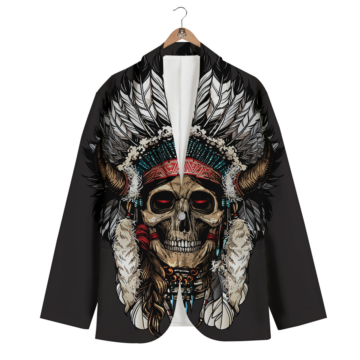 Indian Skull Native American Print Men's Blazer-grizzshop