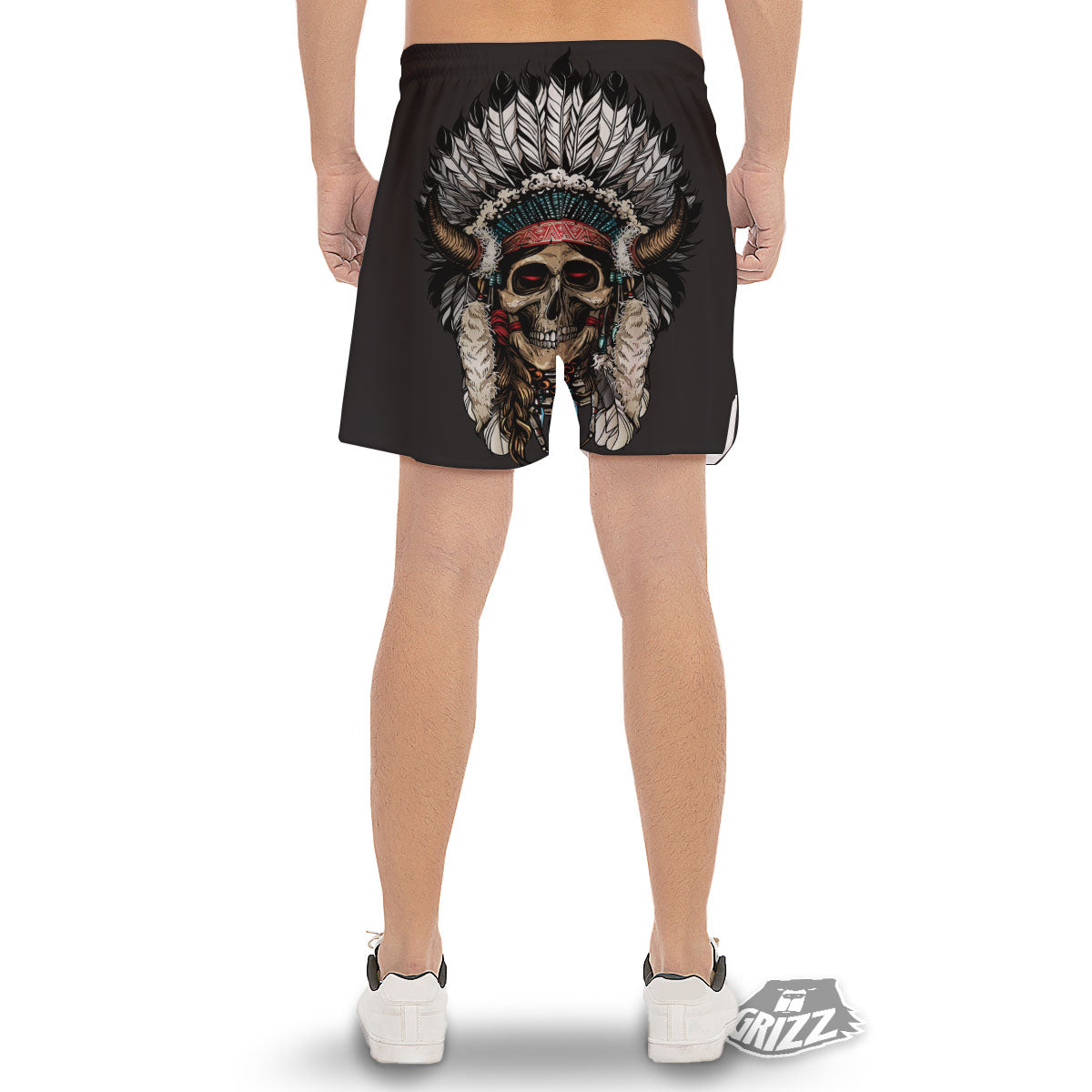 Indian Skull Native American Print Men's Gym Shorts-grizzshop