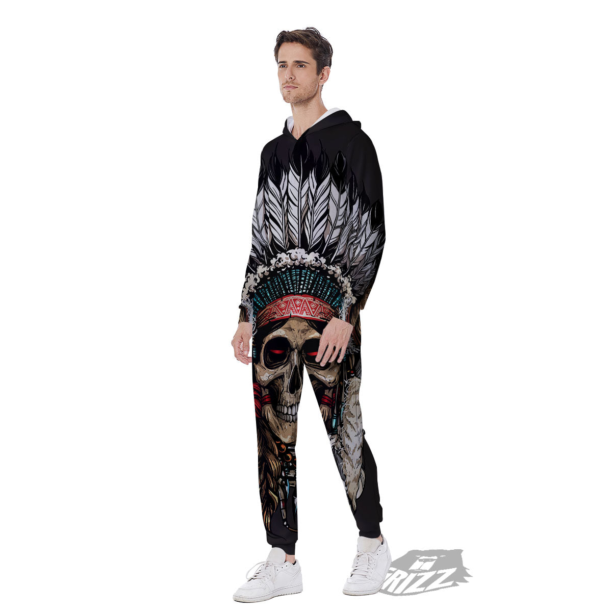 Indian Skull Native American Print Men's Jumpsuit-grizzshop