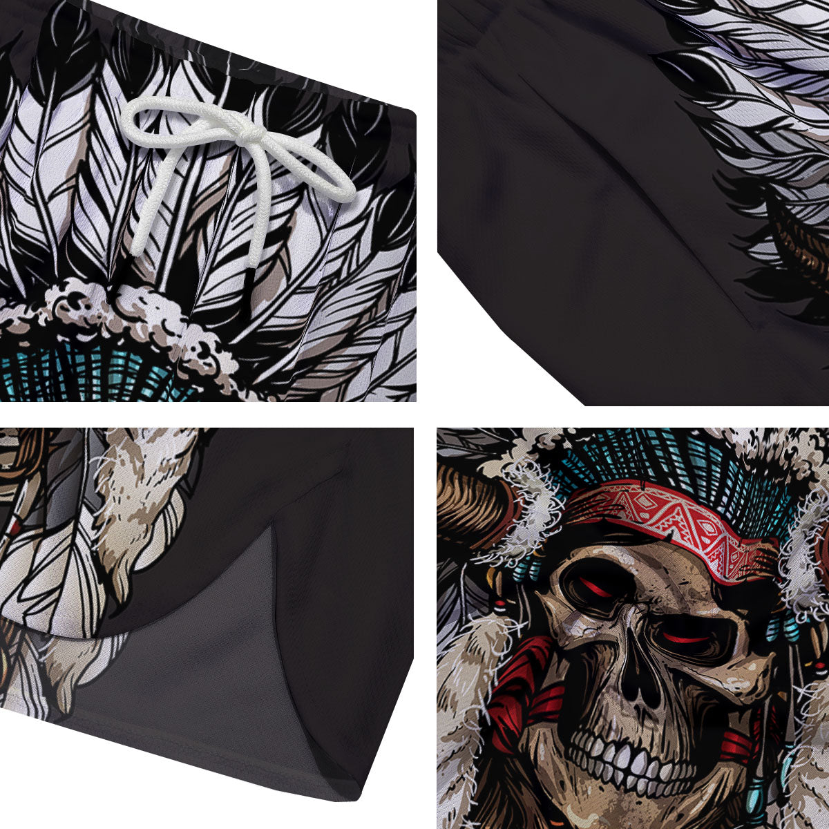 Indian Skull Native American Print Men's Running Shorts-grizzshop
