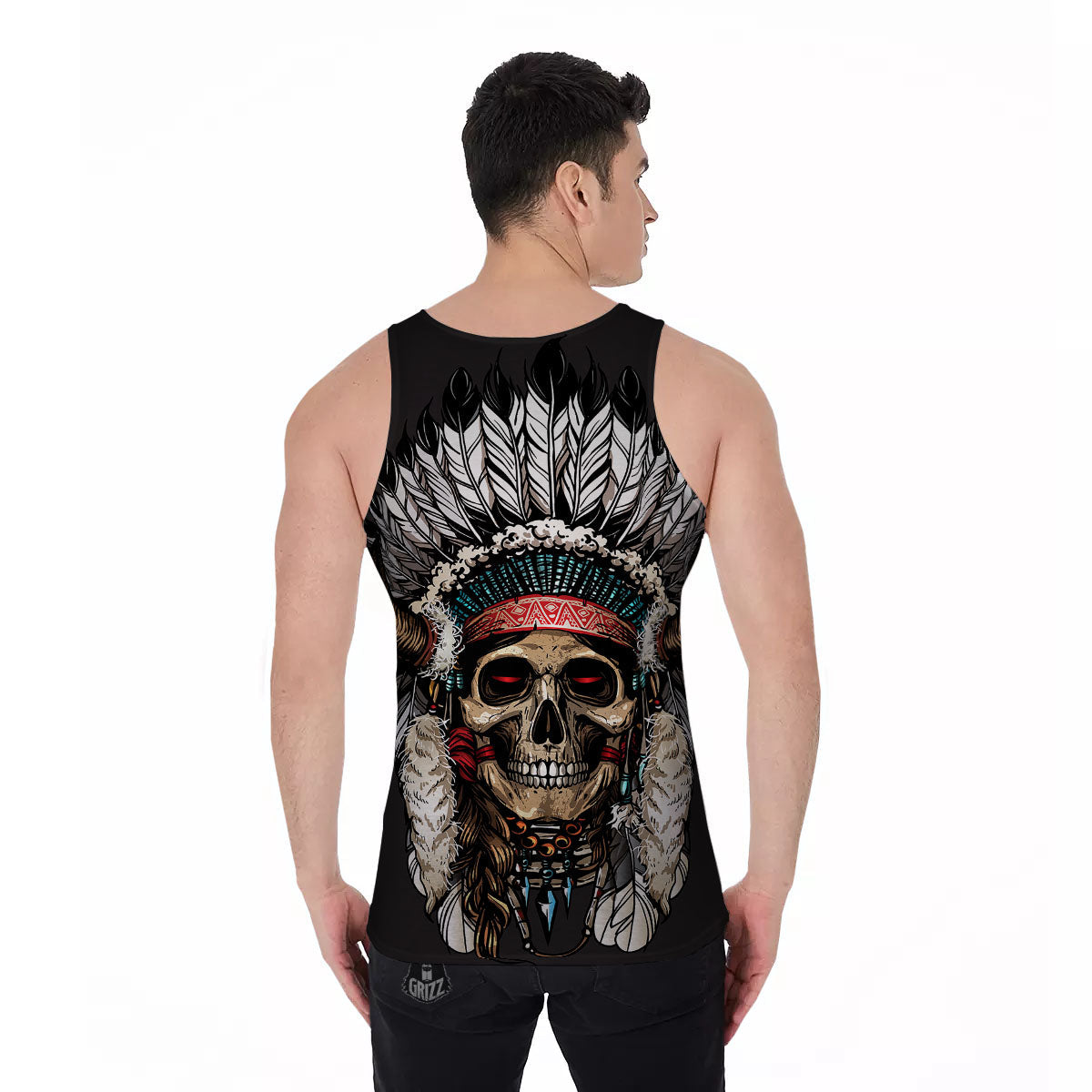 Indian Skull Native American Print Men's Tank Top-grizzshop