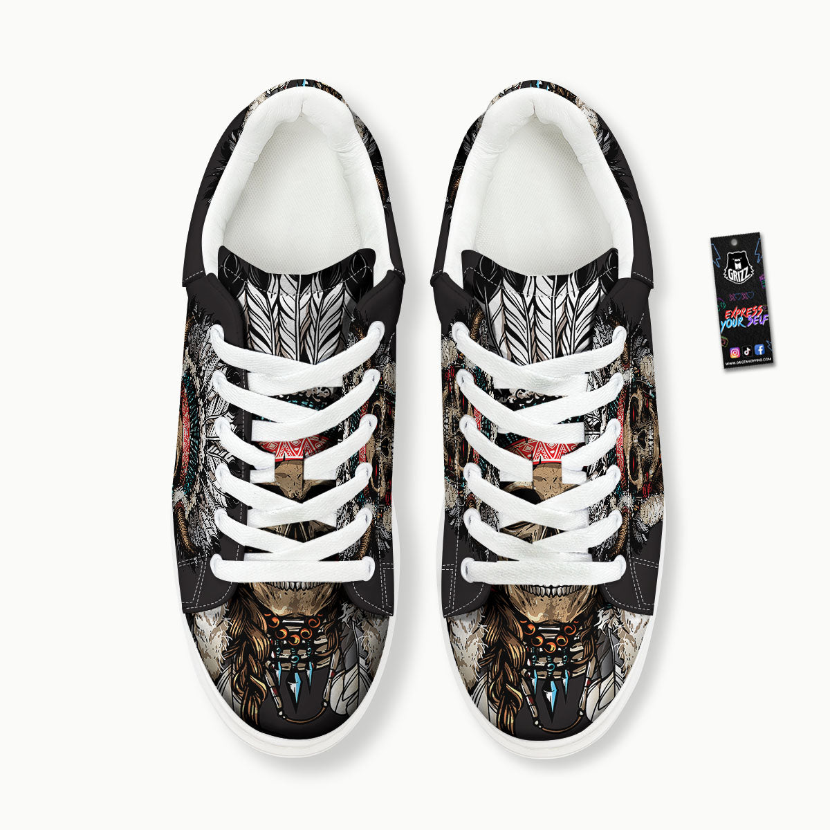 Indian Skull Native American Print Platform Shoes-grizzshop