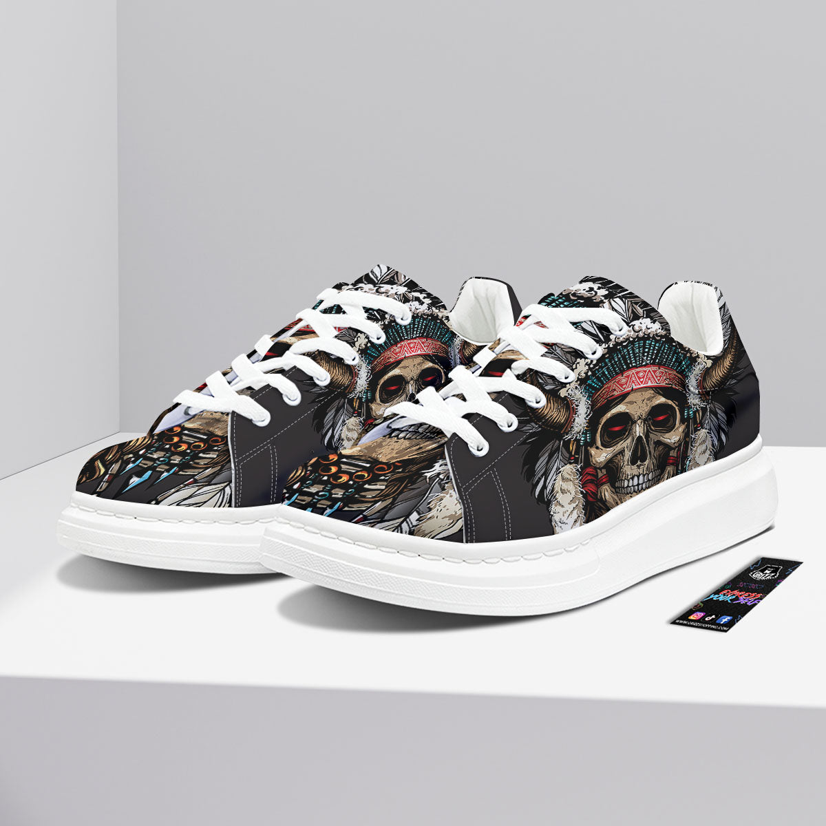 Indian Skull Native American Print Platform Shoes-grizzshop