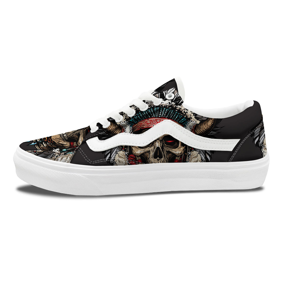 Indian Skull Native American Print Skate Shoes-grizzshop